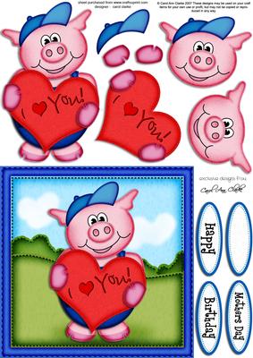 Ziggy Piggy's Heart Quick Card N 3D Decoupage