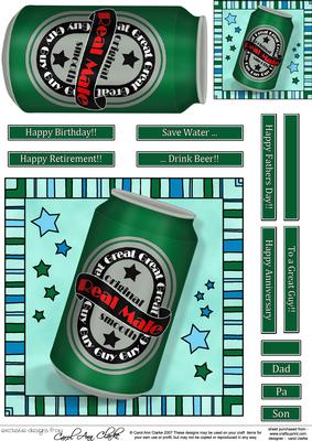 Real Male Beer Can Quick Card N 3D Decoupage