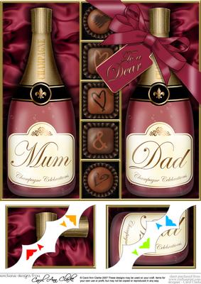 8 x 8 Mum N Dad Champers N Chocs Scalloped Corner Topper