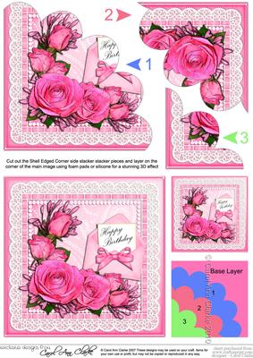 Birthday Roses Lace N Pearls Shell Edged Corner Side Stacker