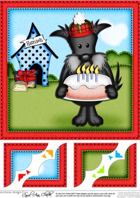 8 x 8 Hamish Scottie Dog's Birthday Cake Scalloped Topper