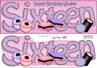 Large Dl Birthday Sweet Sixteen Quick Card N 3D Decoupage