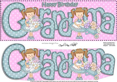 Girlz Birthday Grandma Large Dl Quick Card 3D Decoupage