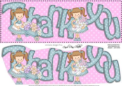 Girlz Thank You Large Dl Quick Card 3D Decoupage