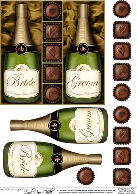 Bride & Groom Champers & Chocs Quick Card N 3D Decoupage