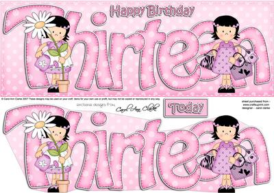 13th Birthday Large Dl Quick Card N 3D Decoupage