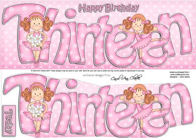 13th Birthday Large Dl Quick Card N 3D Decoupage
