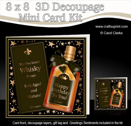 8 x 8 Birthday Whisky Mini Kit with 3D Decoupage
