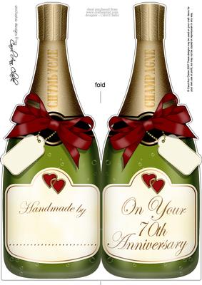 Large Dl 70th Anniversary Champagne Bottle Shaped Card