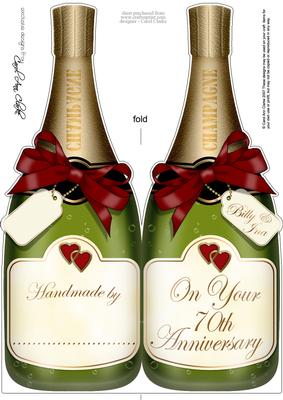 Large Dl 70th Anniversary Champagne Bottle Shaped Card