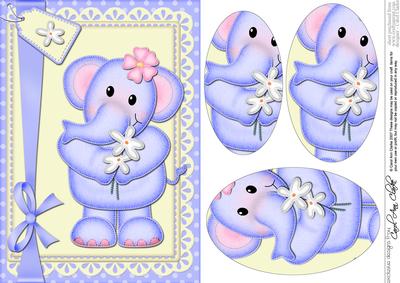 A5 Lola Elephant's Flowers Oval Pyramage Topper