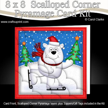 8 x 8 Xmas Skating Ben Polar Bear Card Scalloped Corner Kit