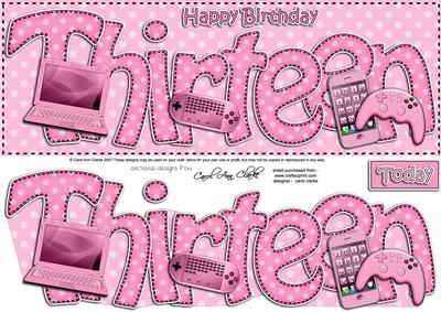 13th Birthday Large Dl Quick Card N 3D Decoupage
