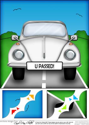 8 x 8 Fun Beetle Car U Passed Scalloped Corner Topper