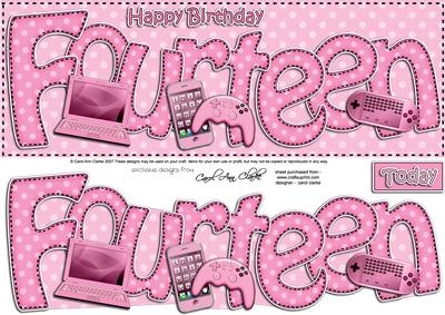 14th Birthday Large Dl Quick Card N 3D Decoupage