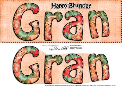 Large Dl Birthday Gran Card & 3D Decoupage