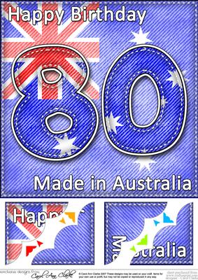 8 x 8 Flying the Flag Aus 80th Birthday Scalloped Topper