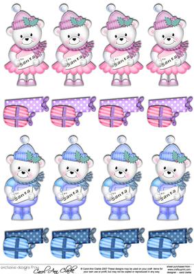Xmas Teddy Tess & Teddy Ed 3D Decoupage Sheet