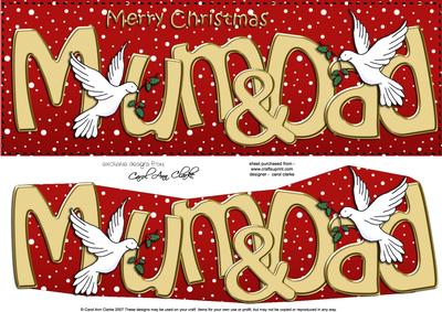 Large Dl Xmas Christmas Mum & Dad Quick Card 3D Decoupage