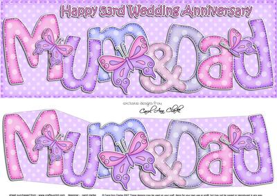 Mum & Dad 53rd Anniversary Large Dl Quick Card 3D Decoupage