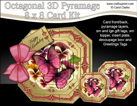 8x8 3D Pansies & Butterfly Pyramage Octagonal Floral Kit