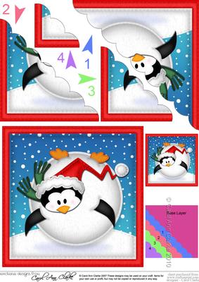 Xmas Oops Penguin Snowball Scallop Corner Topper