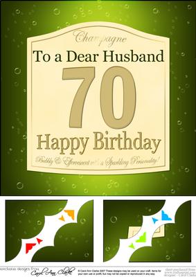 8 x 8 70th Birthday Husband Champagne Label Scalloped Corner