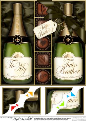 8x8 Birthday Twin Brother Champers N Chocs Scalloped Corner