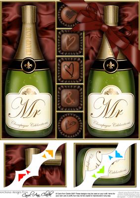 8 x 8 Mr & Mr Champers N Chocs Scalloped Corner Topper