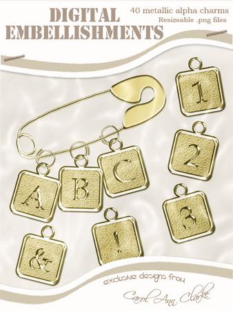 'gold Metal' Alphabet Charm Digital Embellishments