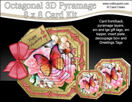 8x8 3D Butterfly & Flowers Pyramage Octagonal Floral Kit