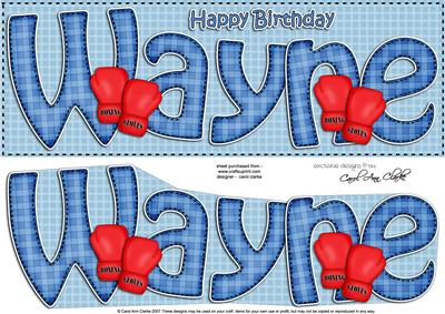 Large Dl Happy Birthday Wayne Card & 3D Decoupage