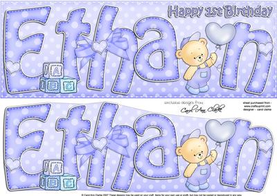 Large Dl Happy 1st Birthday Ethan Card & 3D Decoupage