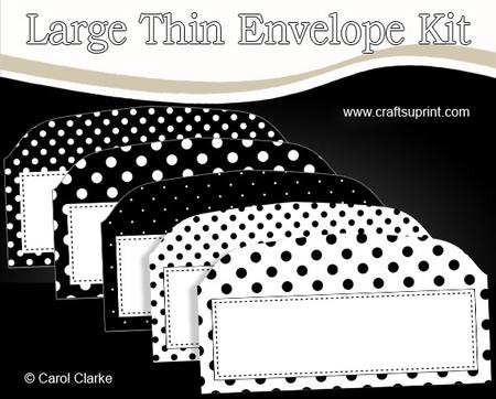5 Large Slim Xmas Black & White Polka Dot Envelopes Kit