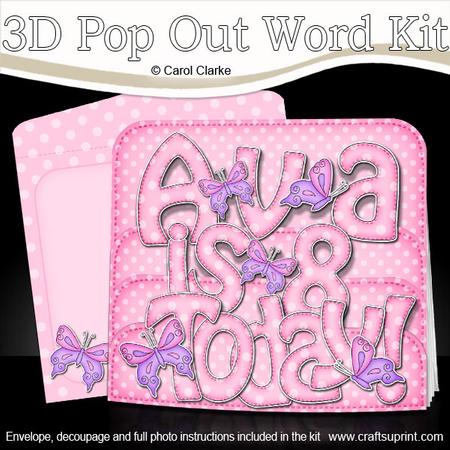 3D Ava is 8 with Butterflies Pop Out Word Card