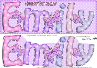 Large Dl Happy Birthday Emily Quick Card N 3D Decoupage
