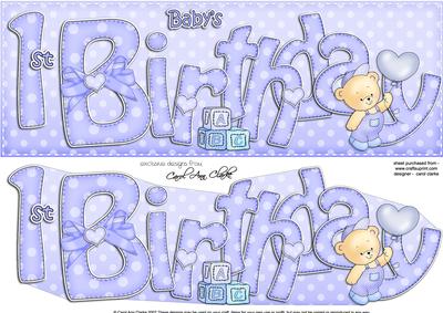 Large Dl Baby's 1st Birthday Quick Card N 3D Decoupage