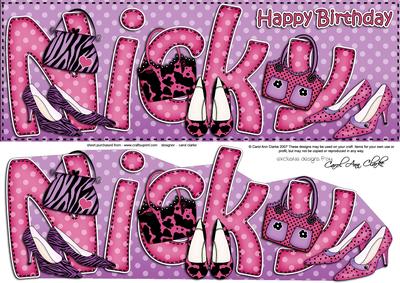 Large Dl Happy Birthday Nicky Card & 3D Decoupage