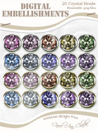 Round 'crystal Brads' Digital Embellishments