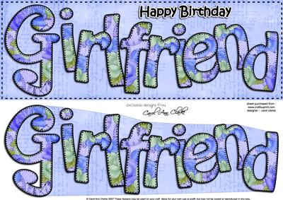 Large Dl Happy Birthday Girlfriend Quick Card & 3D Decoupage