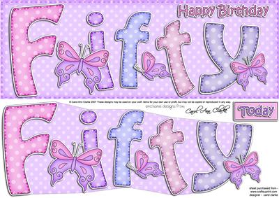 Large Dl Happy Birthday Fifty Quick Card & 3D Decoupage