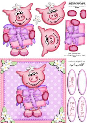 Zoe Piggy's Present Quick Card N 3D Decoupage
