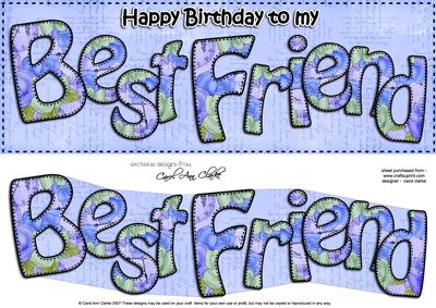 Large Dl Happy Birthday Best Friend Card & 3D Decoupage