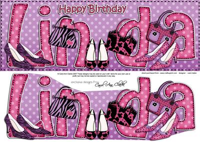 Large Dl Happy Birthday Linda Quick Card & 3D Decoupage