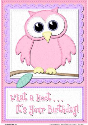 A4 What a Hoot Owl Birthday Felties