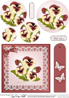 Pansy on Butterfly Lace Quick Card Circle Pyramage Topper