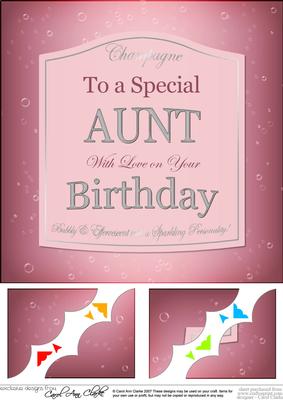 8 x 8 Birthday Aunt Champers Label Scalloped Corner Toppe