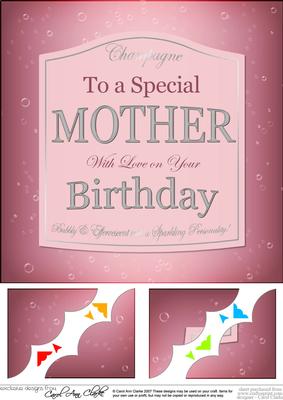 8 x 8 Birthday Mother Champers Label Scalloped Corner Toppe