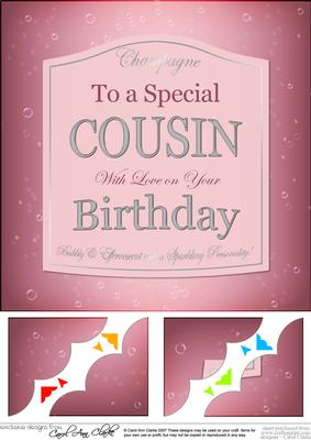 8 x 8 Birthday Cousin Champers Label Scalloped Toppe