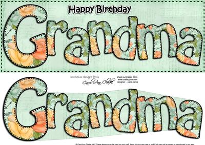 Large Dl Happy Birthday Grandma Roses Decoupage